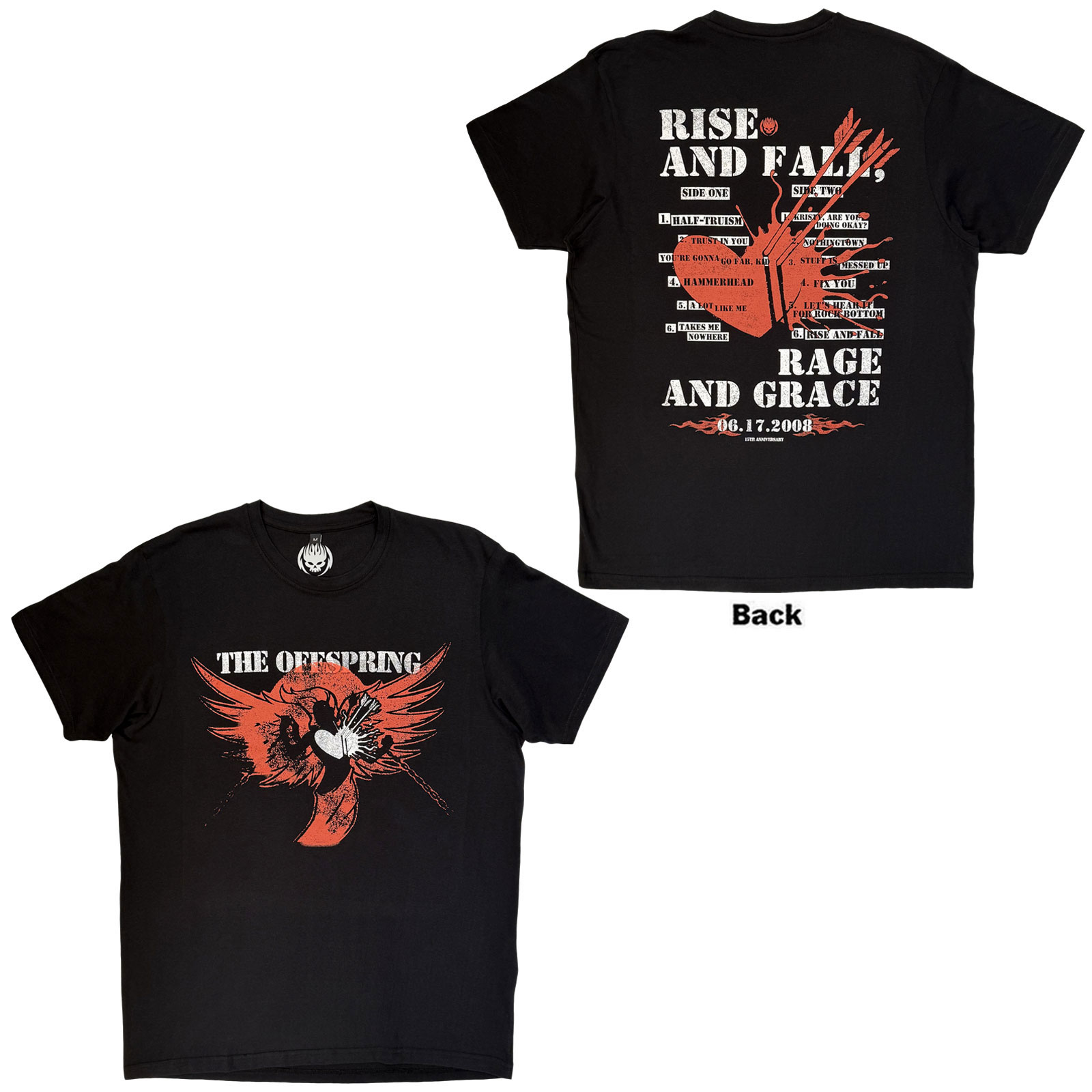 The Offspring Unisex Premium Carbon T-Shirt: Rise And Fall (Black) (Back Print) - 3