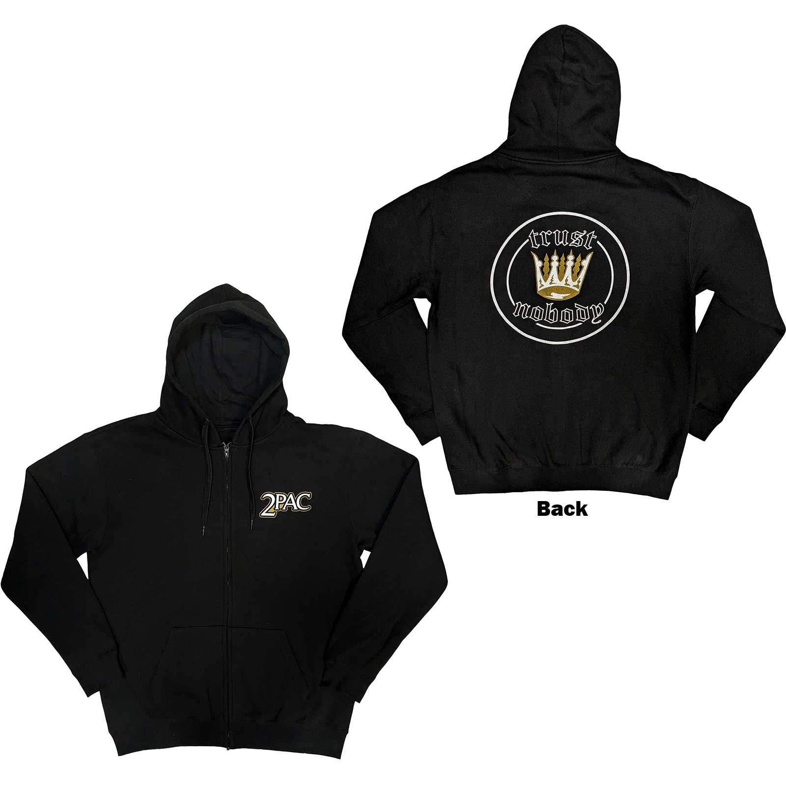 Tupac Unisex Zipped Hoodie: Crown Seal (Back Print) (Large)