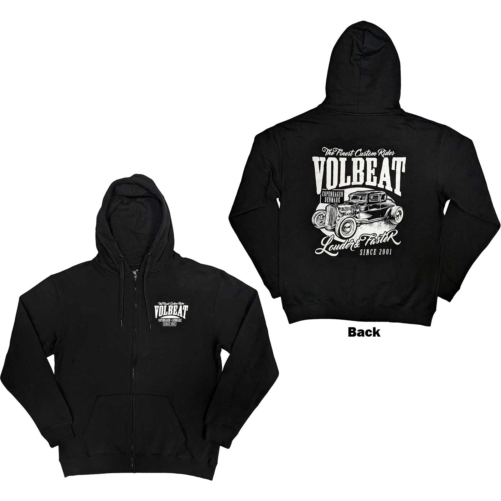 Volbeat Unisex Zipped Hoodie: Louder and Faster (Back Print) (Large)