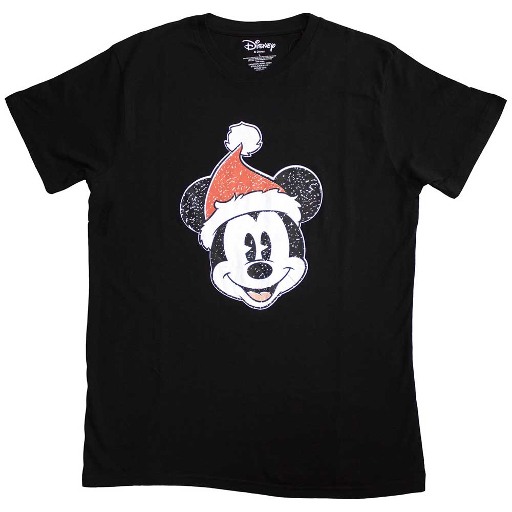Mickey Mouse Unisex T-Shirt: Santa Hat (Large)