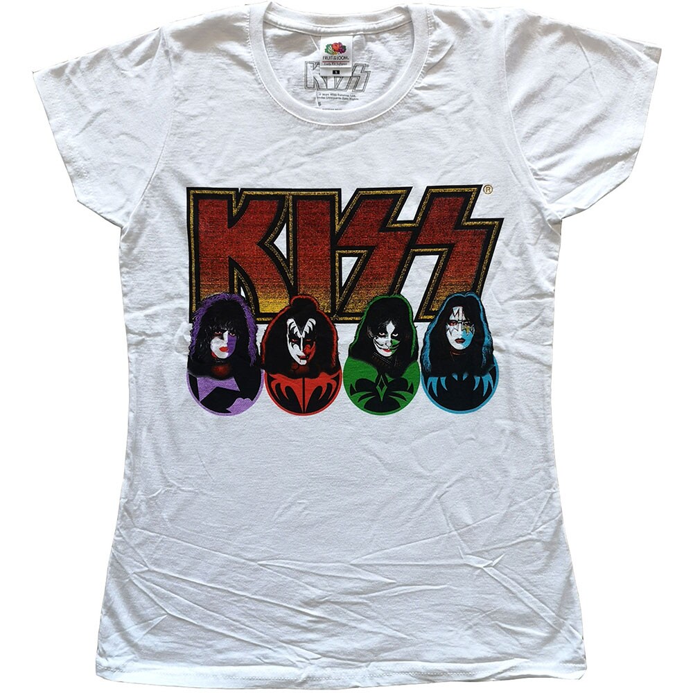 KISS Ladies T-Shirt: Logo, Faces & Icons (Medium)
