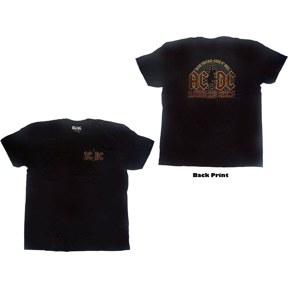 AC/DC Unisex T-Shirt: Hard As Rock (Back Print) (Small)