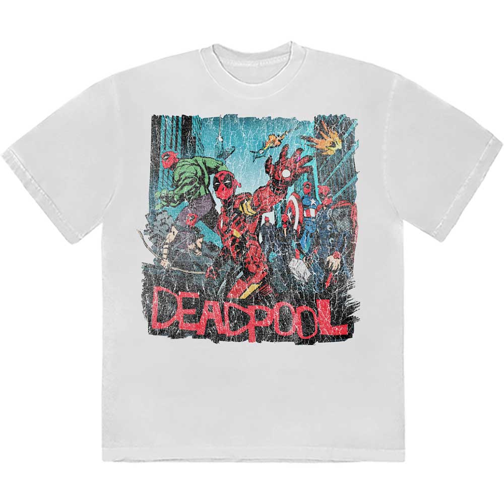 Marvel Comics Unisex T-Shirt: Deadpool Hero Scene Vintage (Large)