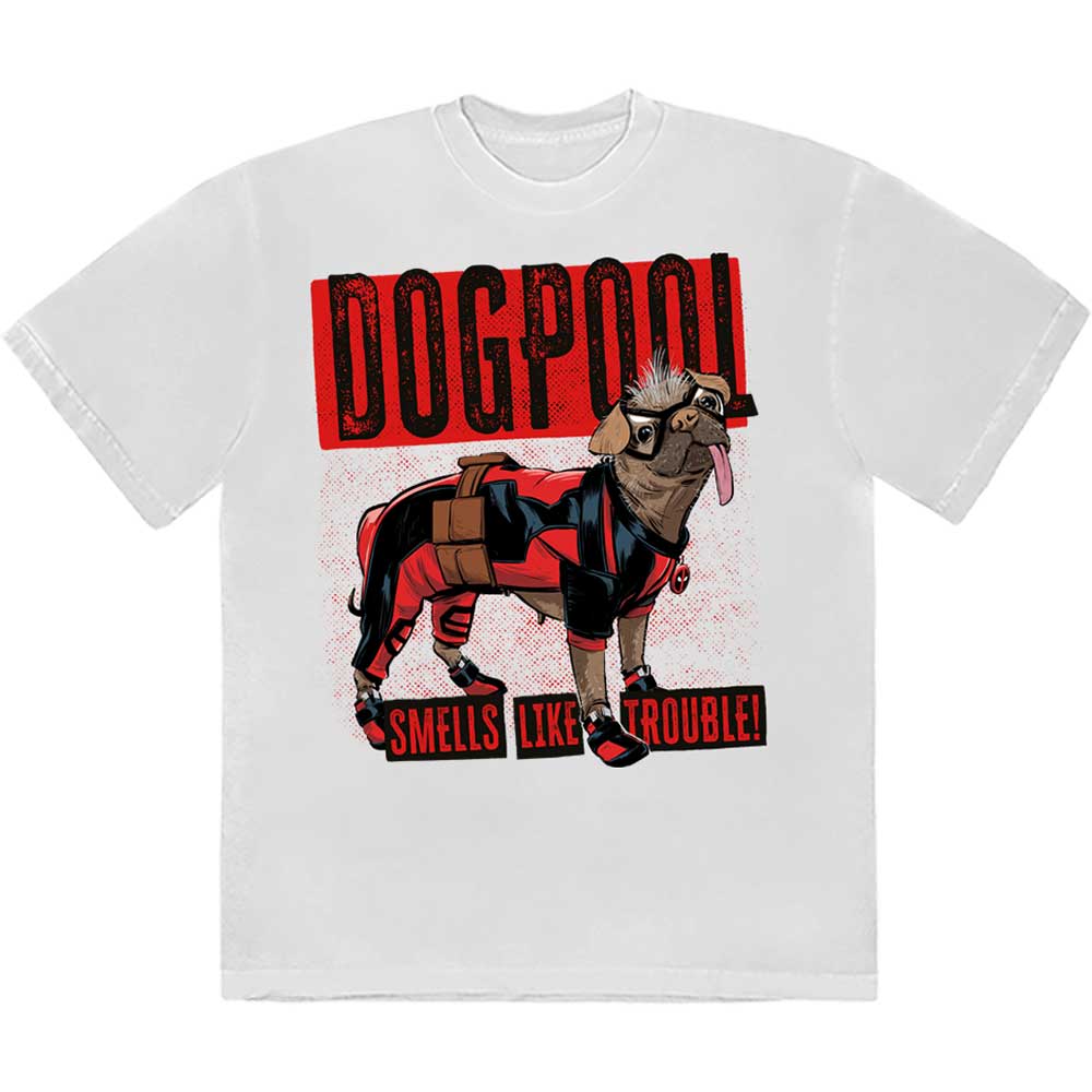 Marvel Comics Unisex T-Shirt: Deadpool Dogpool Smells Like Trouble (Large)