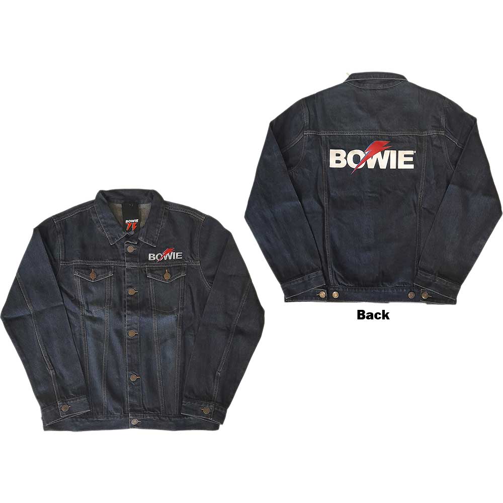 David Bowie Unisex Denim Jacket: Flash Logo (Back Print) (Medium)
