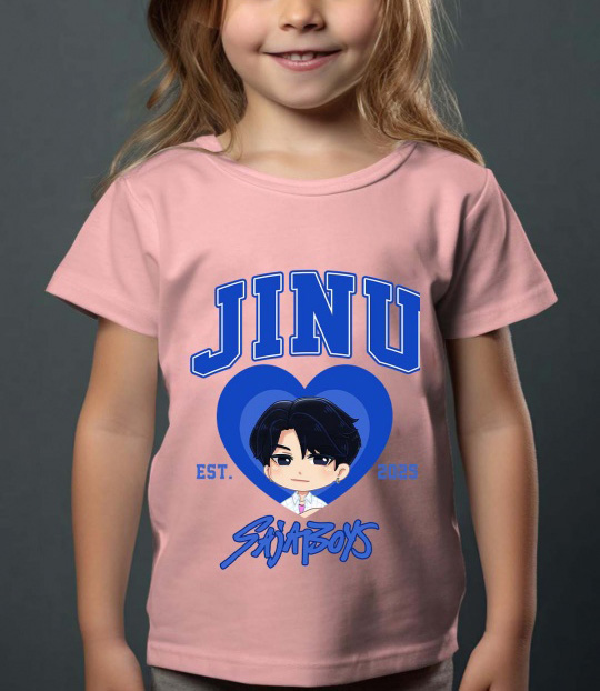 Saja Boys Kpop Demon Hunters Lasten T-paita - Jinu Heart - Vaaleanpunainen - 100% Puuvilla
