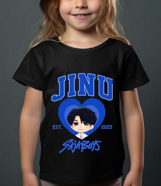 Saja Boys Kpop Demon Hunters Børn T-shirt - Jinu Heart - Sort - 100% Bomuld