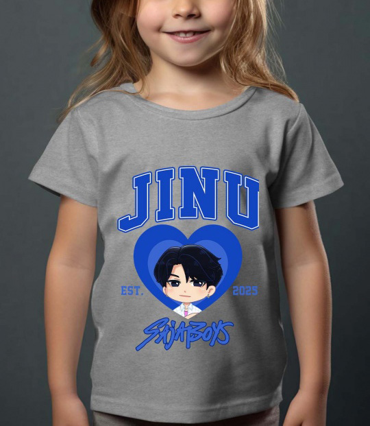 Saja Boys Kpop Demon Hunters Lasten T-paita - Jinu Heart - Harmaa - 100% Puuvilla
