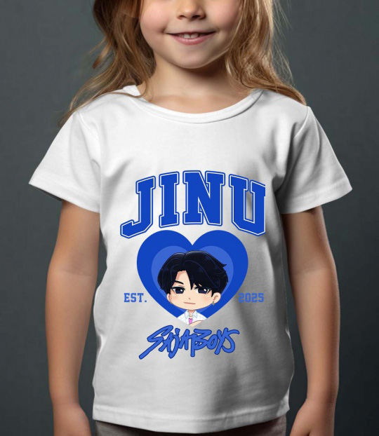 Saja Boys Kpop Demon Hunters Barn T-skjorte - Jinu Heart - Hvid - 100% Bomull