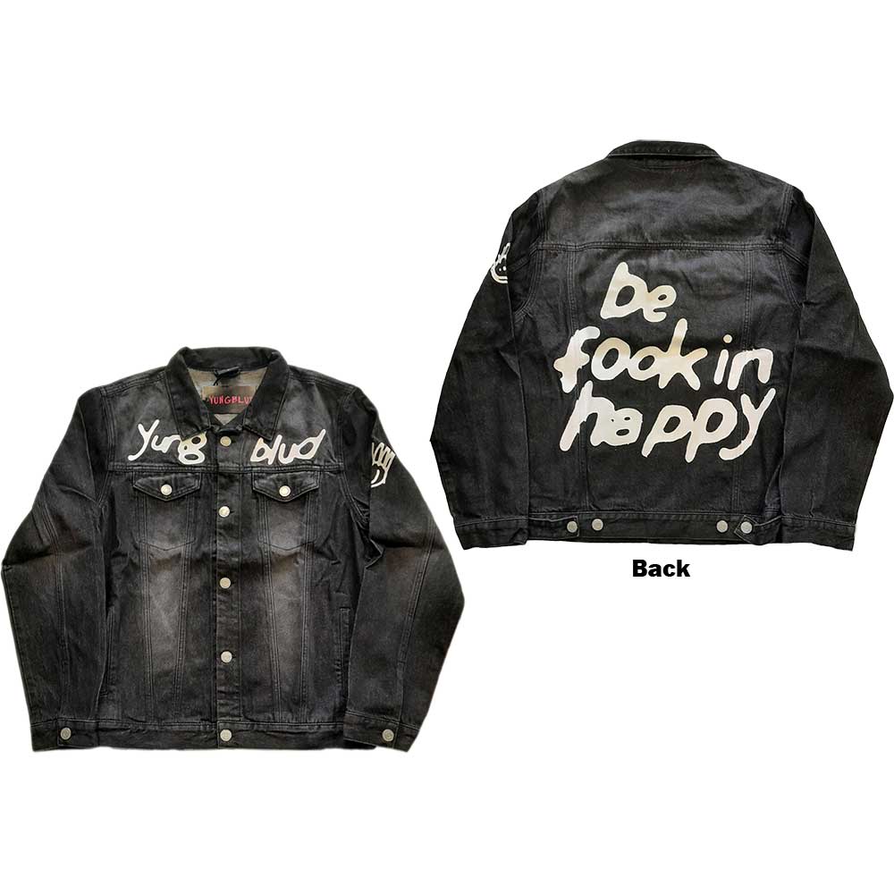 Yungblud Unisex Denim Jacket: Be Fooking Happy (Back & Sleeve Print) (X-Large)