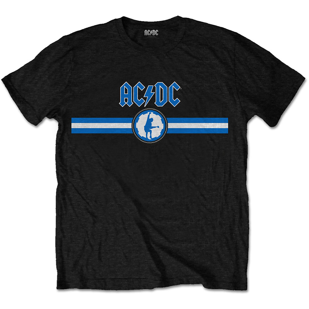 AC/DC Unisex T-Shirt: Blue Logo & Stripe (Medium)