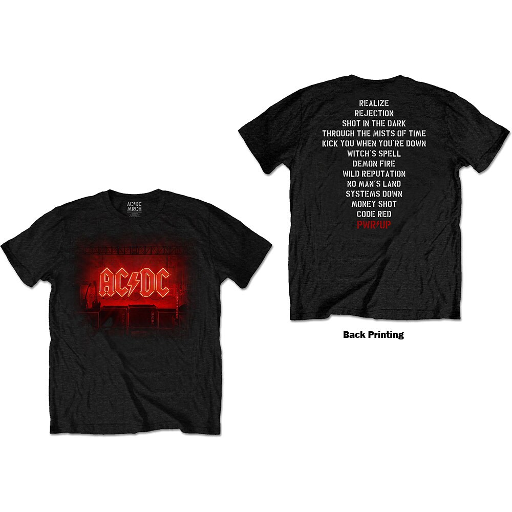 AC/DC Unisex T-Shirt: Dark Stage/Track list (Back Print) (Small)