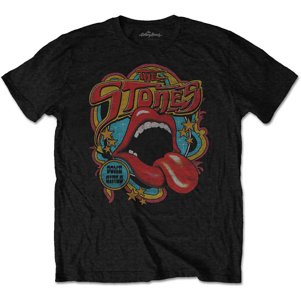 The Rolling Stones Unisex T-Shirt: Retro 70s Vibe (Soft Hand Inks) (Medium)