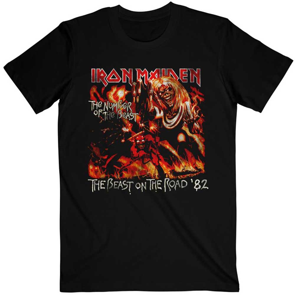Iron Maiden Unisex T-Shirt: Number of the Beast The Beast On The Road Vintage (Large)