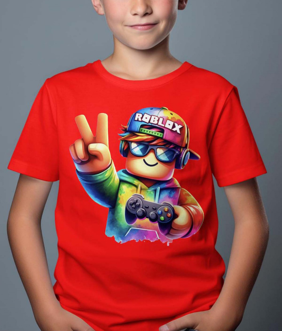 Roblox Barn T-skjorte - Rob Fun - Rød - 100% Bomull