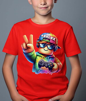 Roblox Børn T-shirt - Rob Fun - Rød - 100% Bomuld