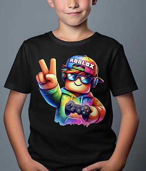 Roblox Barn T-shirt - Rob Fun - Svart - 100% Bomull