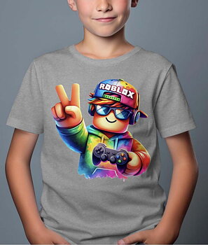 Roblox Børn T-shirt - Rob Fun - Grå - 100% Bomuld