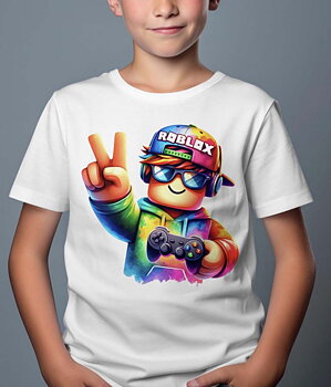Roblox Barn T-shirt - Rob Fun - Vit - 100% Bomull