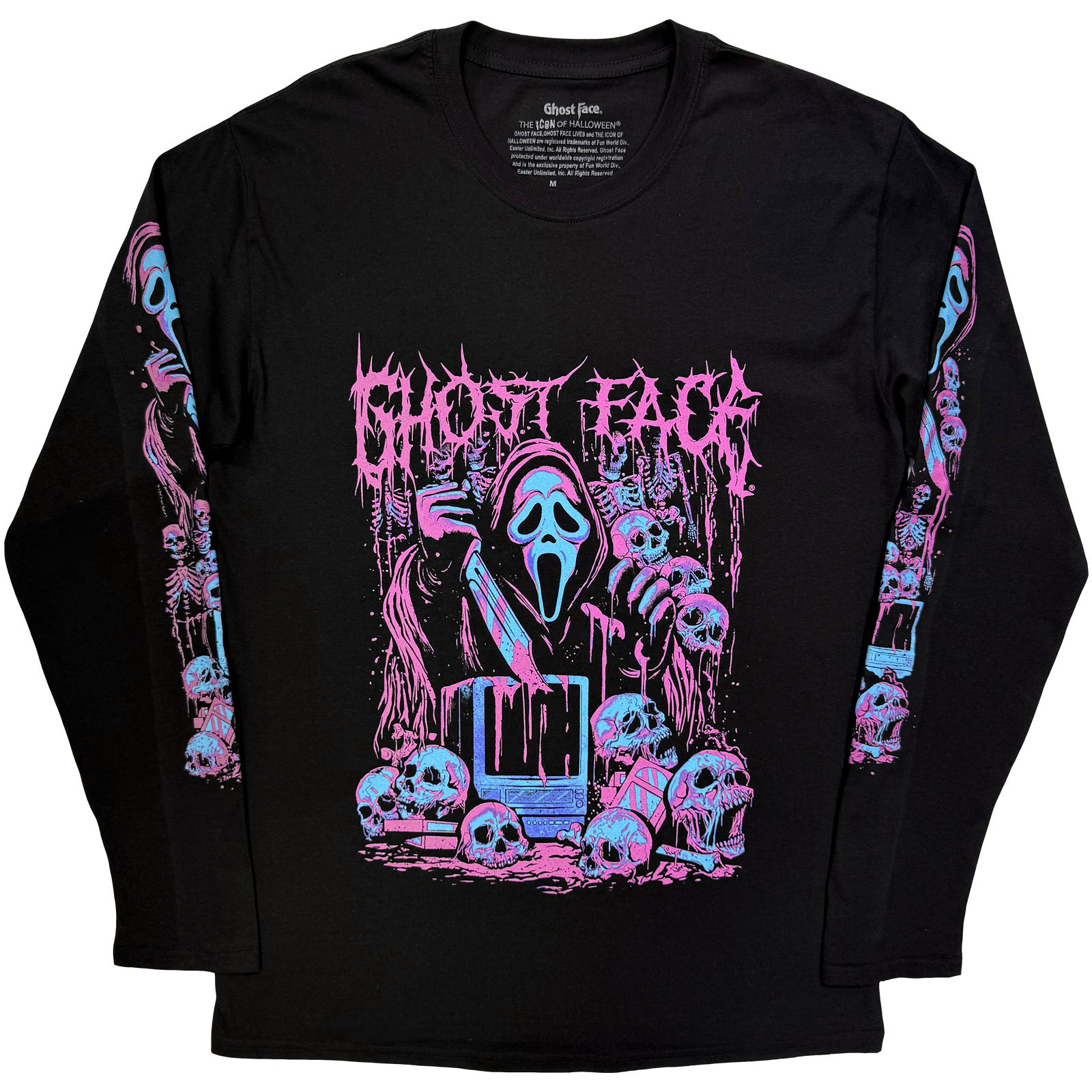 Ghostface Unisex Long Sleeve T-Shirt: Metal (Black) (Sleeve Print)