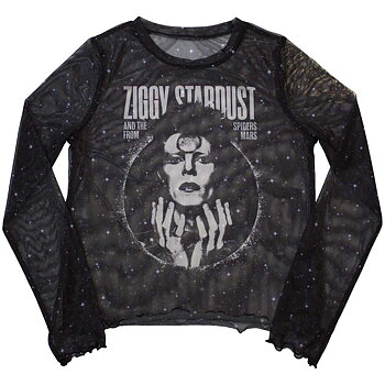 David Bowie Ladies Long Sleeve T-Shirt: Ziggy v1 (Mesh) (X-Small)