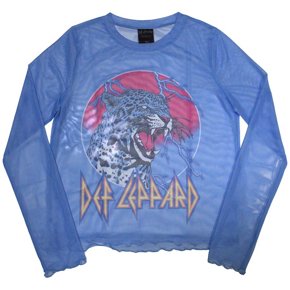 Def Leppard Ladies Long Sleeve T-Shirt: Lightning Leopard (Mesh) (X-Small)
