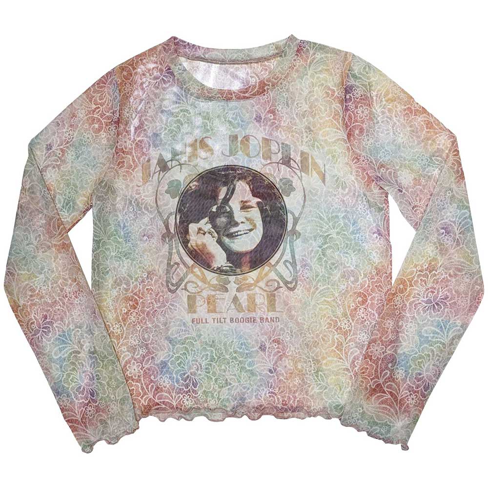 Janis Joplin Ladies Long Sleeve T-Shirt: Pearl (Mesh) (X-Small)