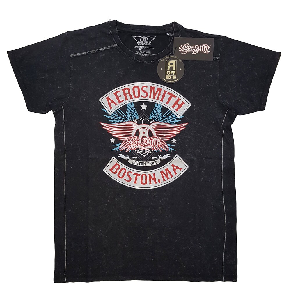 Aerosmith Unisex Snow Wash T-Shirt: Boston Pride (Large)