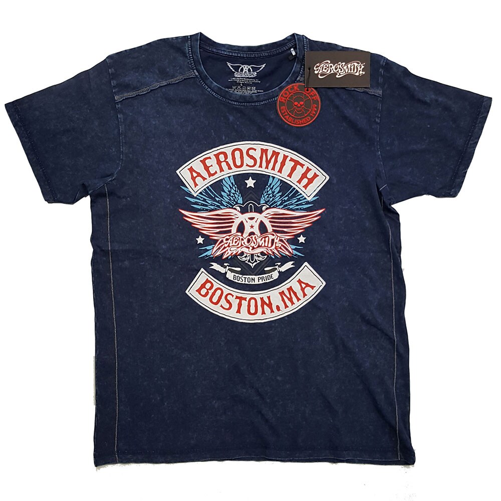 Aerosmith Unisex Snow Wash T-Shirt: Boston Pride (Medium)