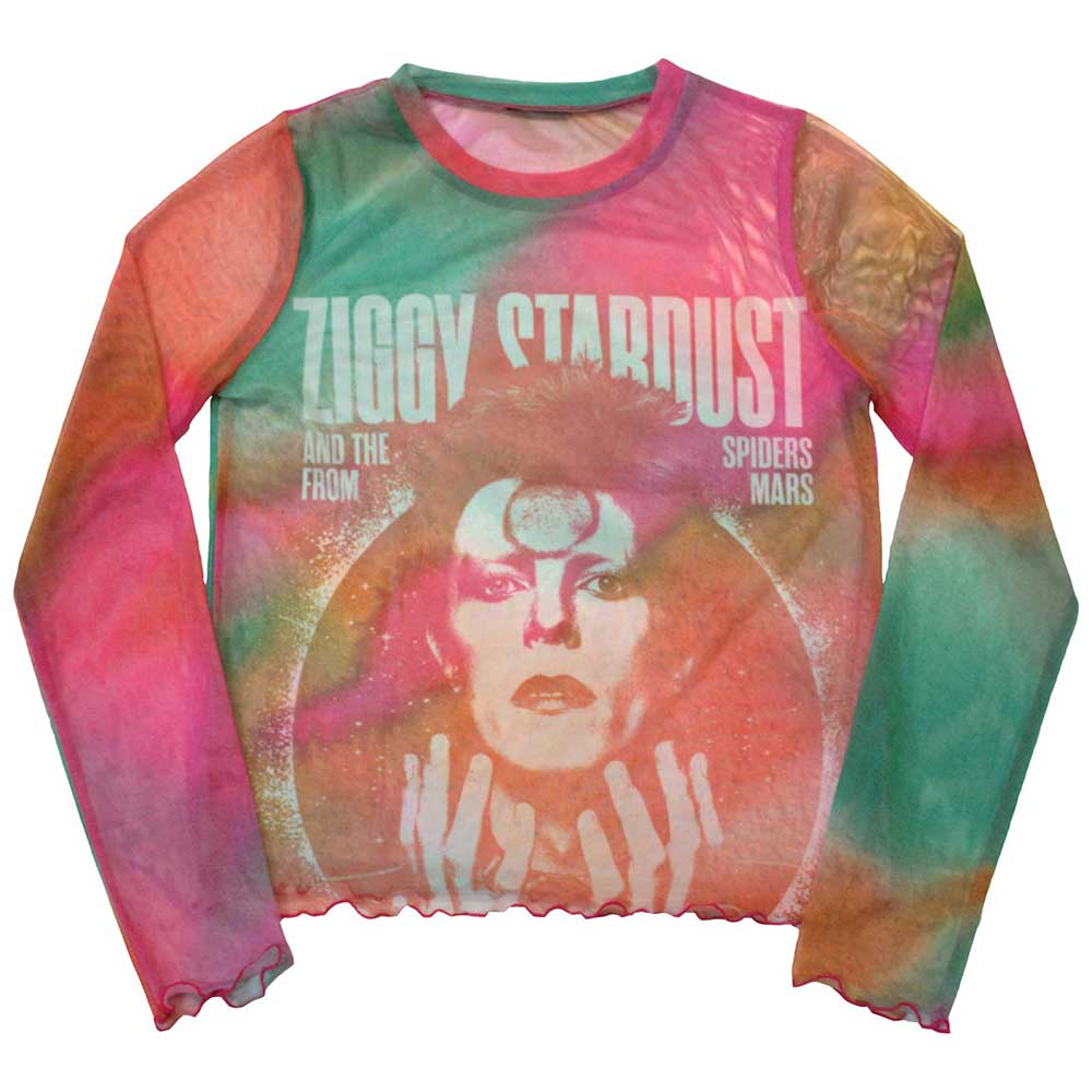 David Bowie Ladies Long Sleeve T-Shirt: Ziggy v2 (Mesh) (Medium)