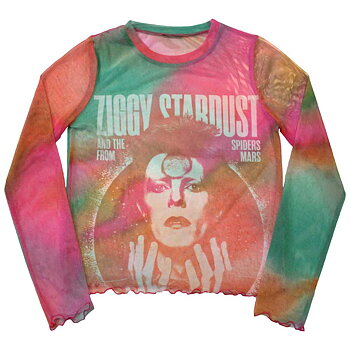 David Bowie Ladies Long Sleeve T-Shirt: Ziggy v2 (Mesh) (Medium)