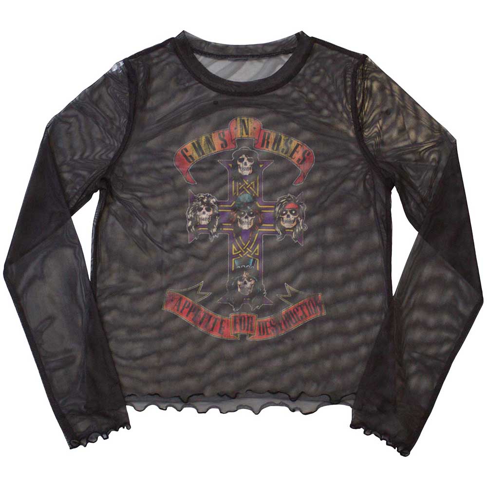 Guns N' Roses Ladies Long Sleeve T-Shirt: Appetite For Destruction (Mesh) (Small)