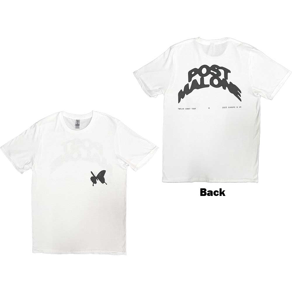 Post Malone Unisex T-Shirt: Curved Logo 2023 Tour (Back Print & Ex-Tour) (Large)