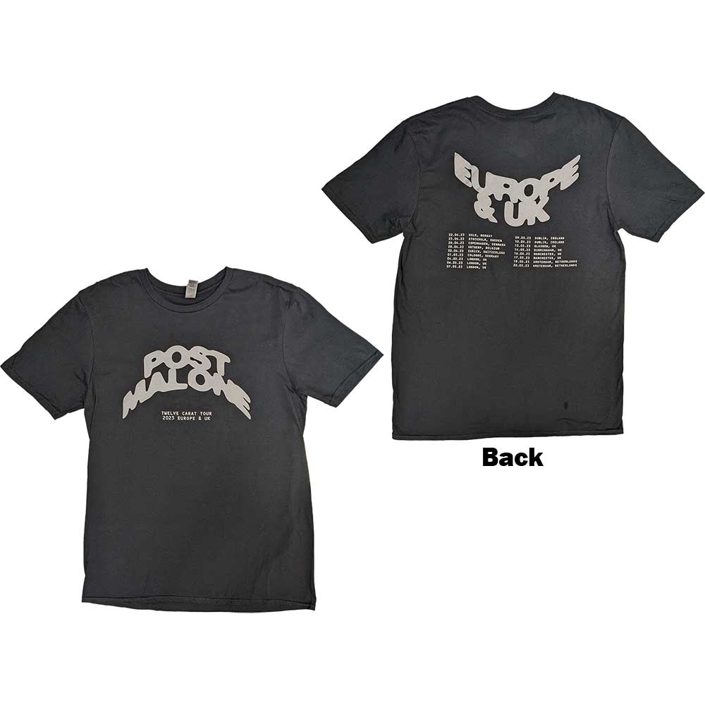 Post Malone Unisex T-Shirt: Curved Logo 2023 Tour Dates (Back Print & Ex-Tour) (Medium)