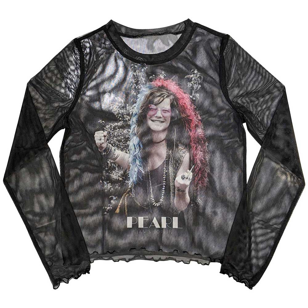 Janis Joplin Ladies Long Sleeve T-Shirt: Pearl Garden (Mesh) (Medium)