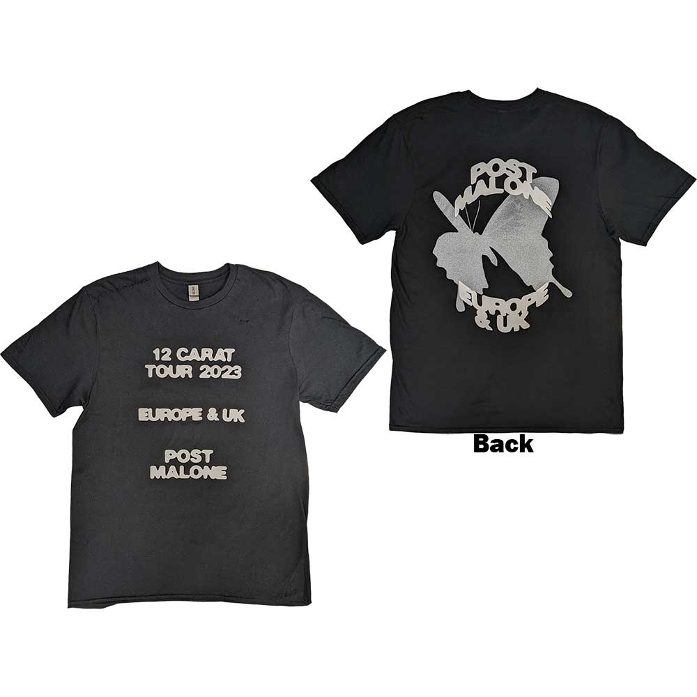 Post Malone Unisex T-Shirt: Butterfly Logo 2023 Tour (Back Print & Ex-Tour) (Small)