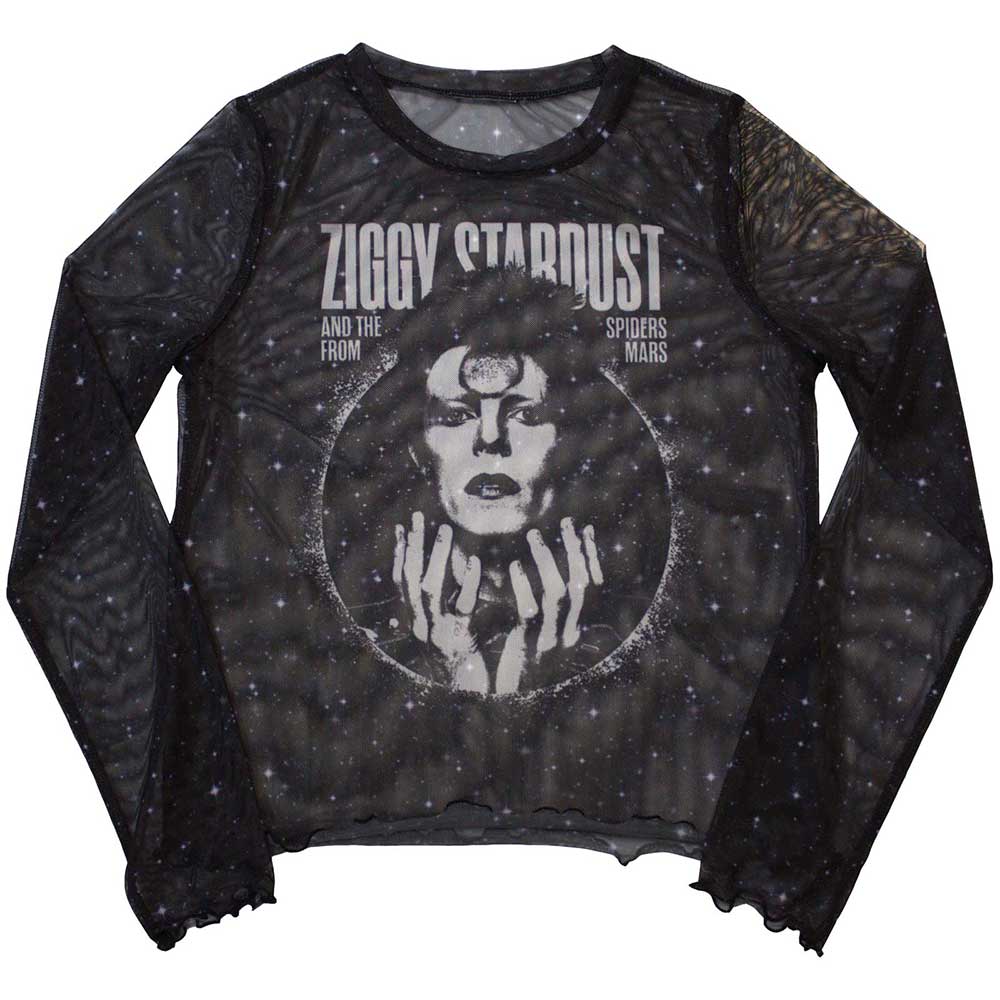 David Bowie Ladies Long Sleeve T-Shirt: Ziggy v1 (Mesh) (Large)
