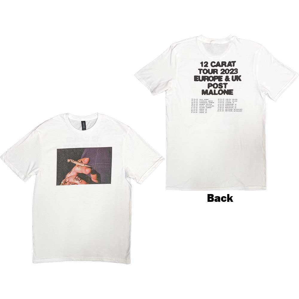 Post Malone Unisex T-Shirt: Burn It Down 2023 Tour Dates (Back Print & Ex-Tour) (Small)