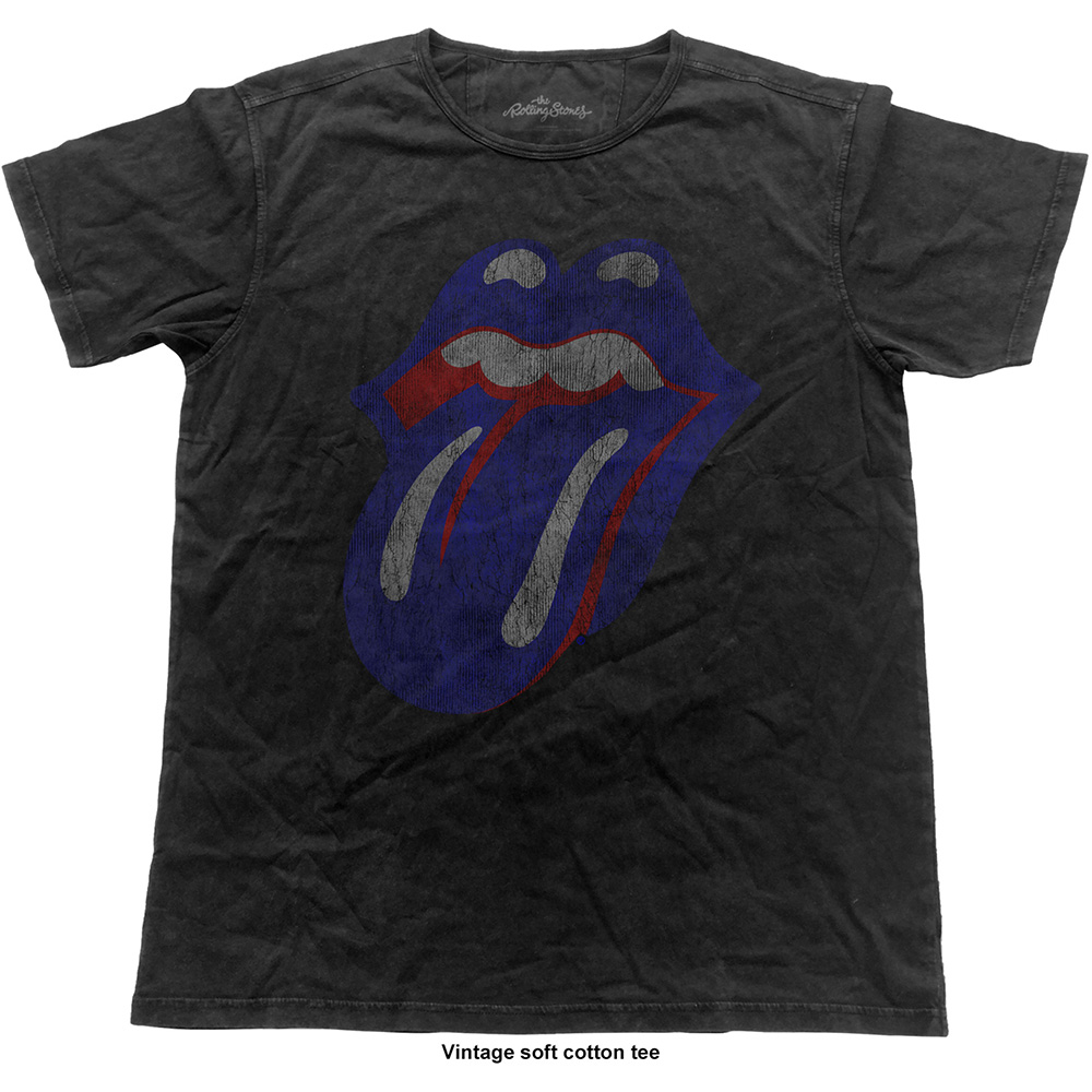 The Rolling Stones Unisex Vintage T-Shirt: Blue & Lonesome Tongue (Small)