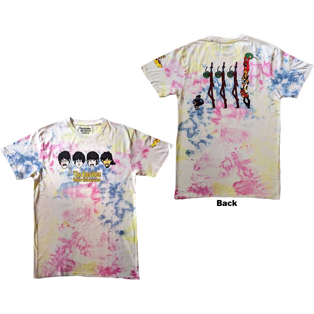 The Beatles Unisex T-Shirt: Yellow Submarine Heads & Apple Bonkers (Back Print & Wash Collection) (Large)