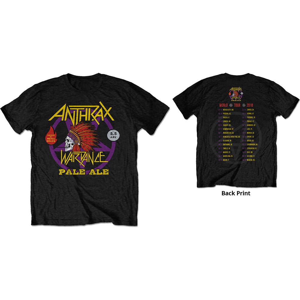 Anthrax Unisex T-Shirt: War Dance Paul Ale World Tour 2018 (Back Print/Ex Tour) (Small)