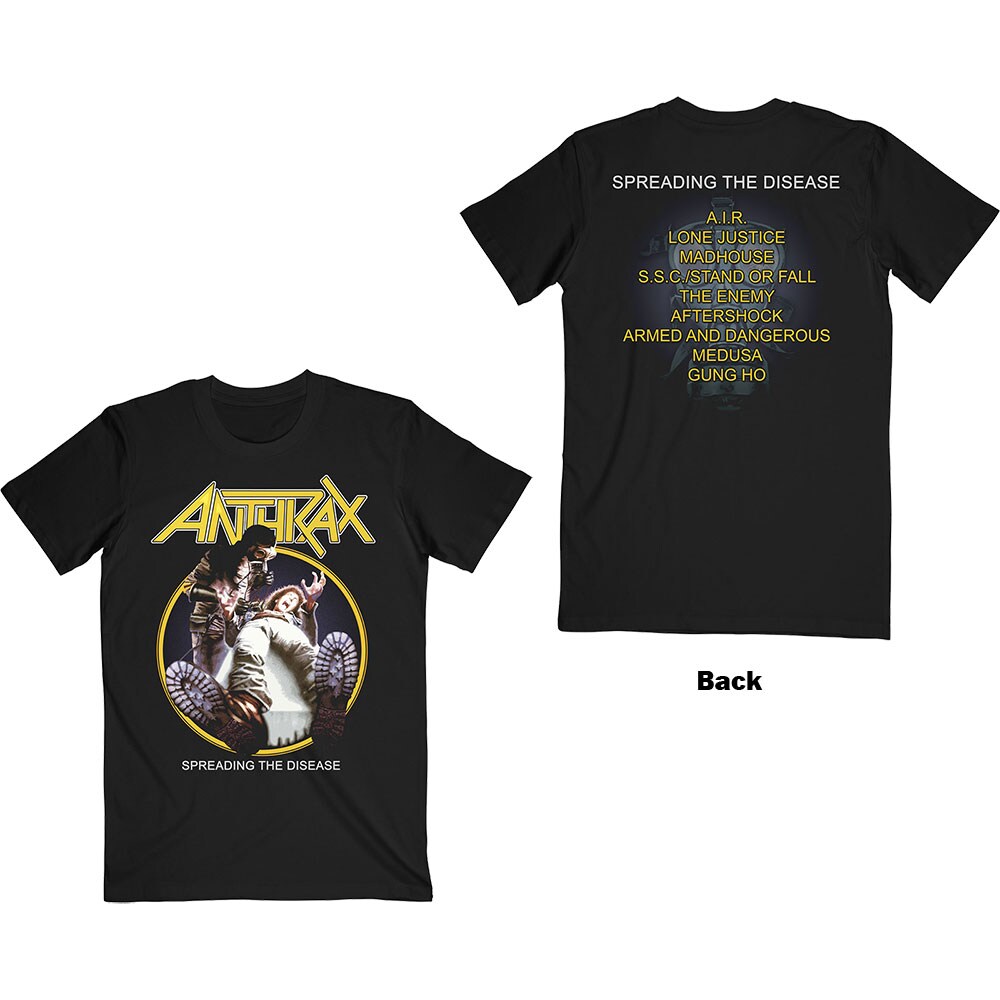 Anthrax Unisex T-Shirt: Spreading The Disease Track list (Back Print) (Small)