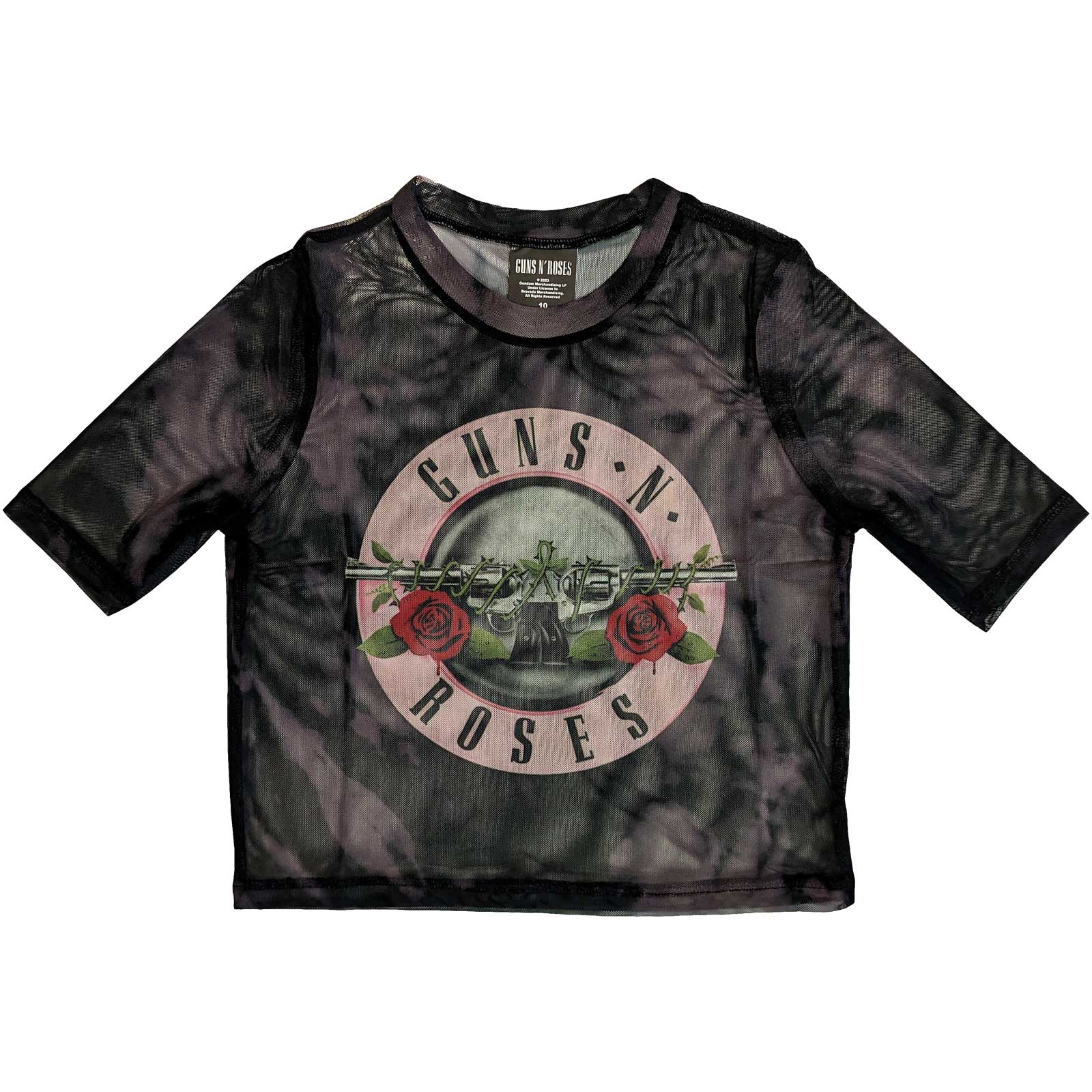 Guns N' Roses Ladies Crop Top: Pink Tint Bullet Logo (Mesh) (X-Large)