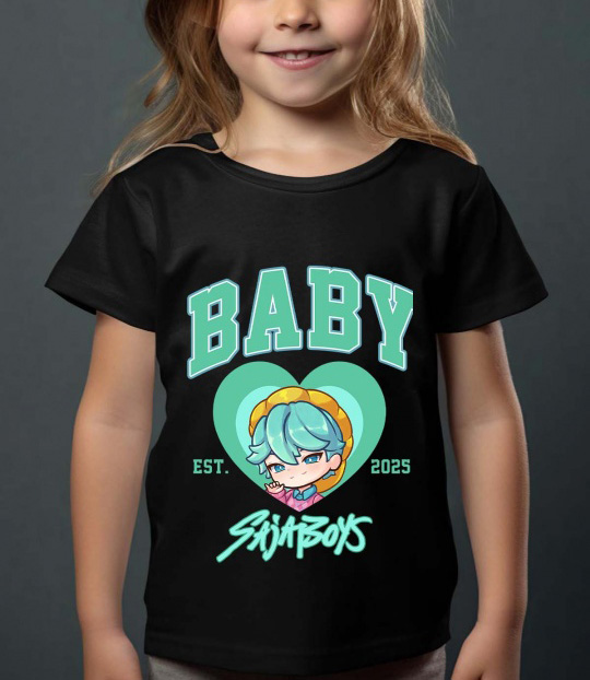 Saja Boys Kpop Demon Hunters Børn T-shirt - Baby Heart - Sort - 100% Bomuld