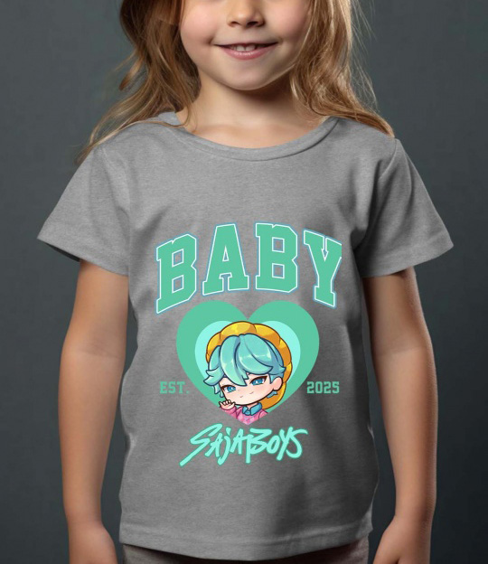 Saja Boys Kpop Demon Hunters Barn T-shirt - Baby Heart - Grå - 100% Bomull