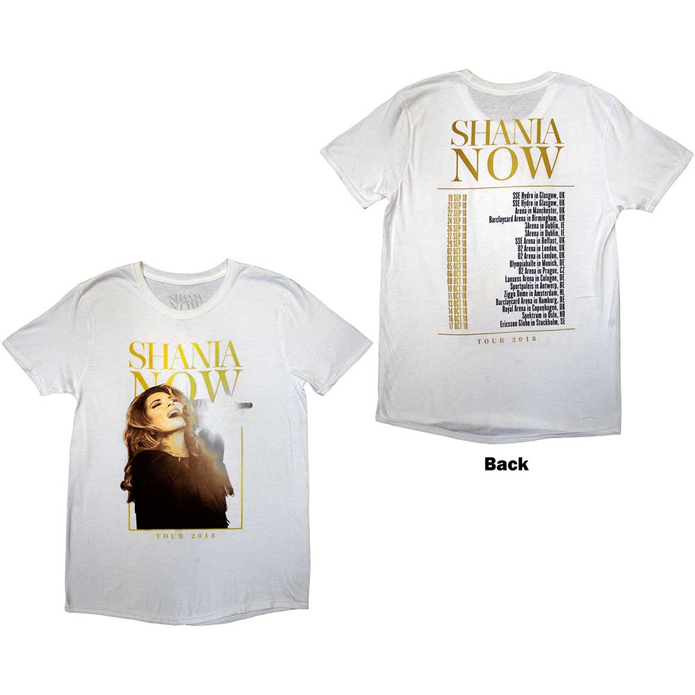 Shania Twain Unisex T-Shirt: Tour 2018 Mic Photo (Back Print & Ex-Tour) (Small)