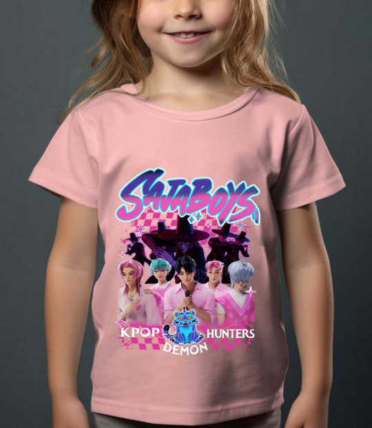 Saja Boys Kpop Demon Hunters Barn T-Skjorte - Hunters - Rosa - 100% Bomull