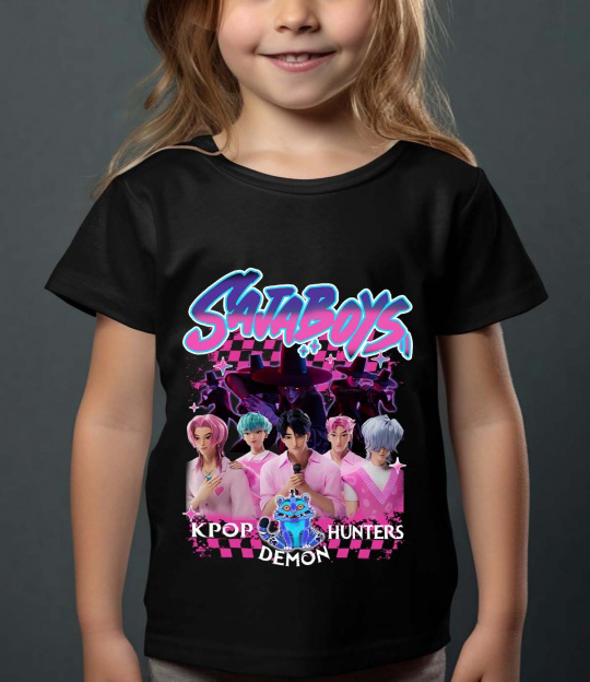 Saja Boys Kpop Demon Hunters Lasten T-paita - Hunters - Musta - 100% Puuvilla