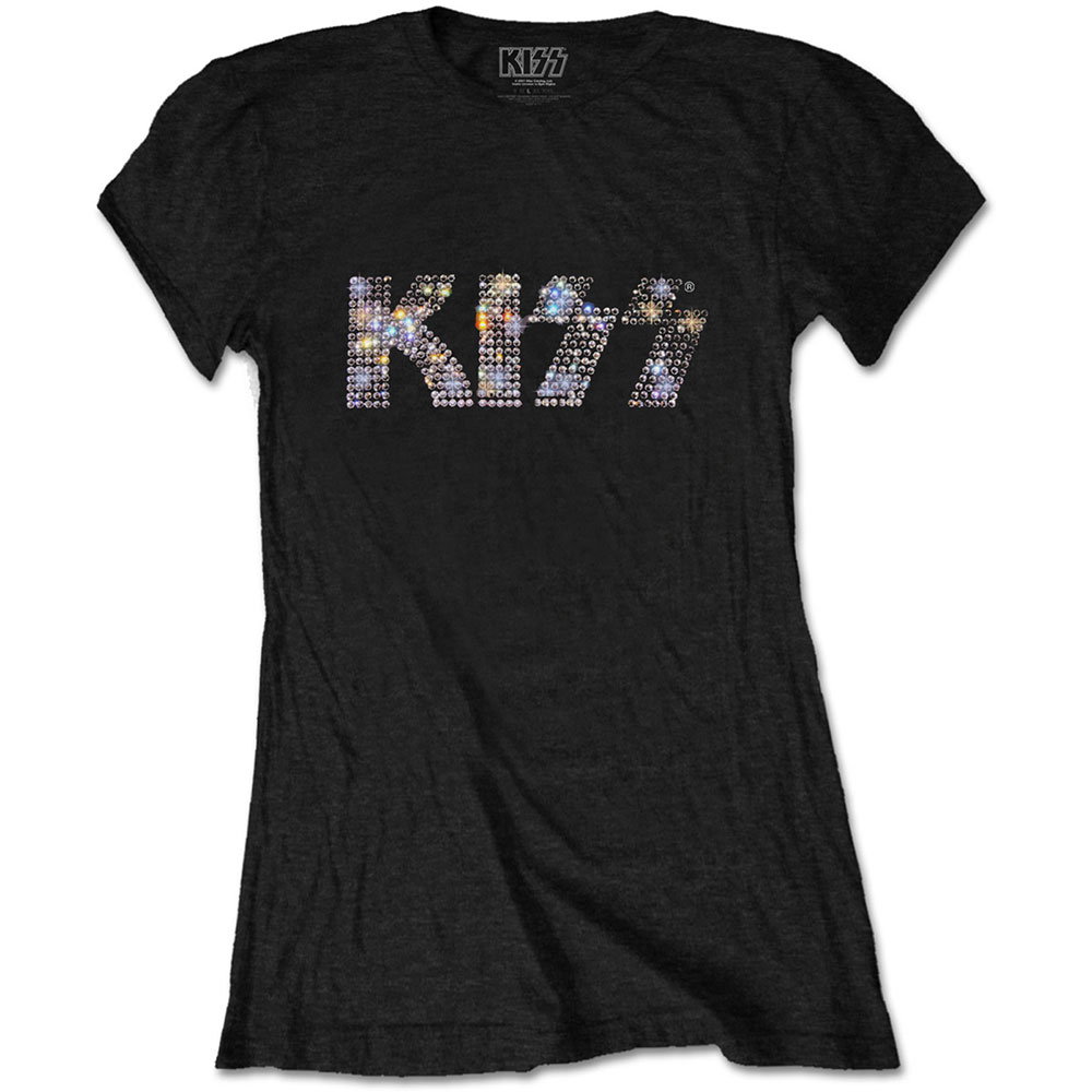 KISS Ladies Diamante T-Shirt: Logo (Medium)