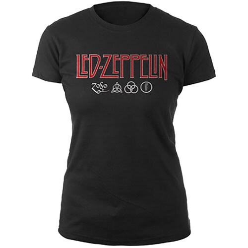 Led Zeppelin Ladies T-Shirt: Logo & Symbols (Large)